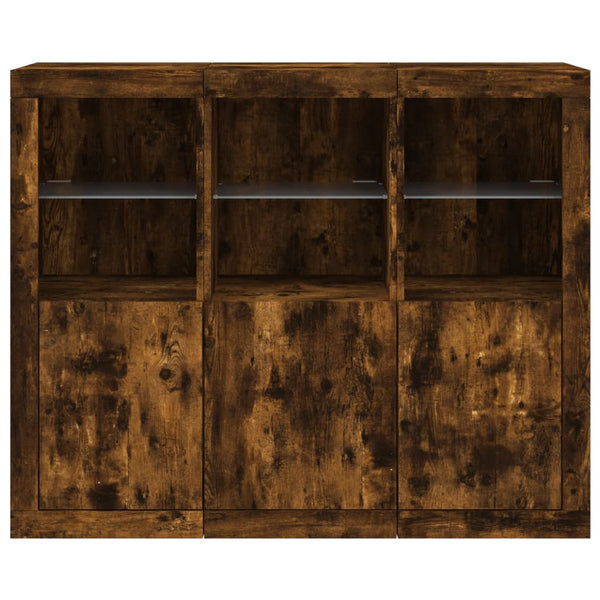 Sideboards mit LED Räuchereiche 3er Set