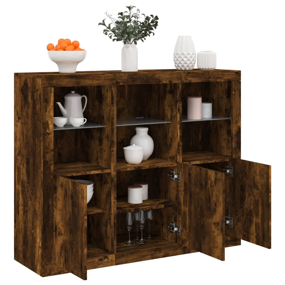 Sideboards mit LED Räuchereiche 3er Set