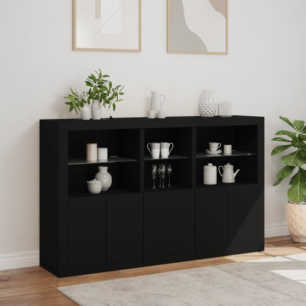Sideboard mit LED Schwarz 162x37x100 cm