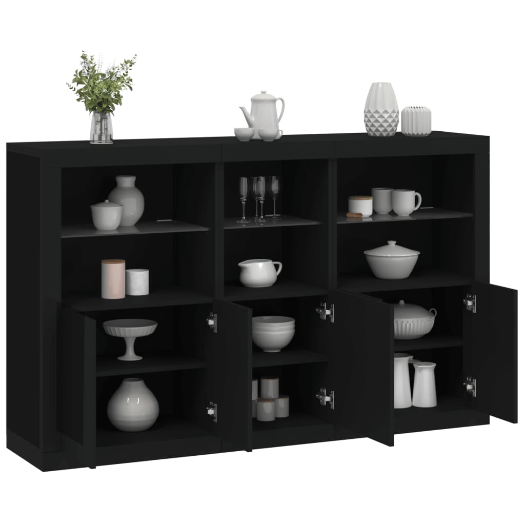 Sideboard mit LED Schwarz 162x37x100 cm