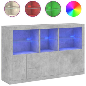 Sideboard mit LED-Leuchten, Betongrau, 162 cm