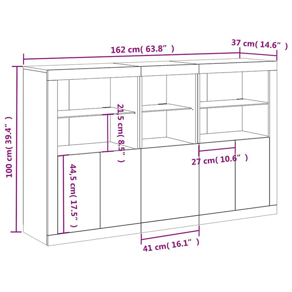 Sideboard mit LED-Leuchten, Betongrau, 162 cm