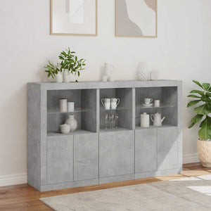 Sideboard mit LED-Leuchten, Betongrau, 162 cm