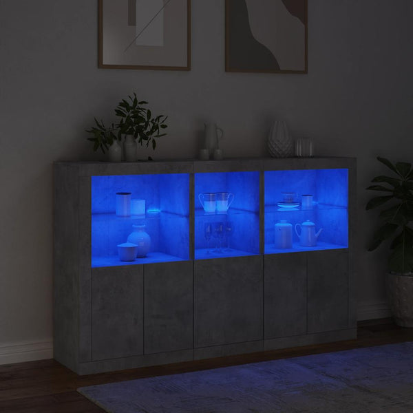 Sideboard mit LED-Leuchten, Betongrau, 162 cm