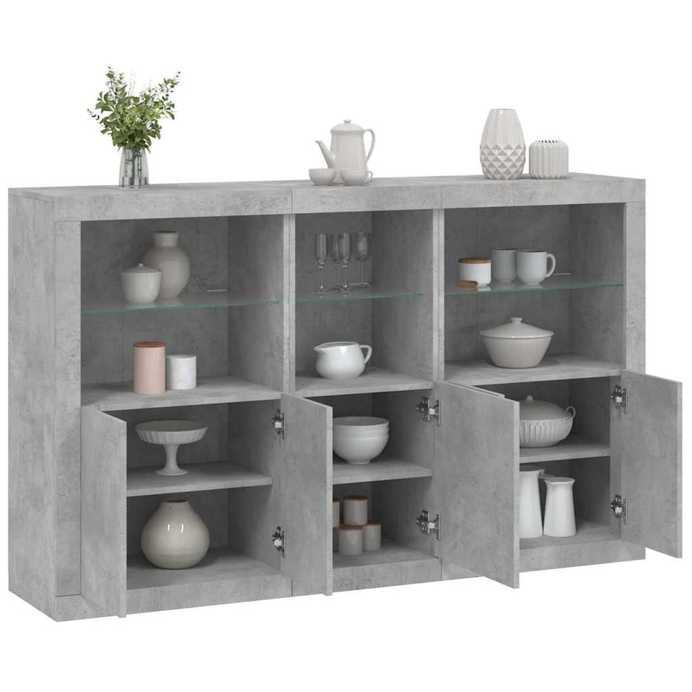 Sideboard mit LED-Leuchten, Betongrau, 162 cm