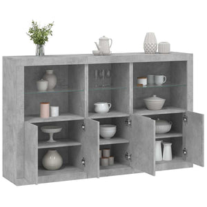 Sideboard mit LED-Leuchten, Betongrau, 162 cm