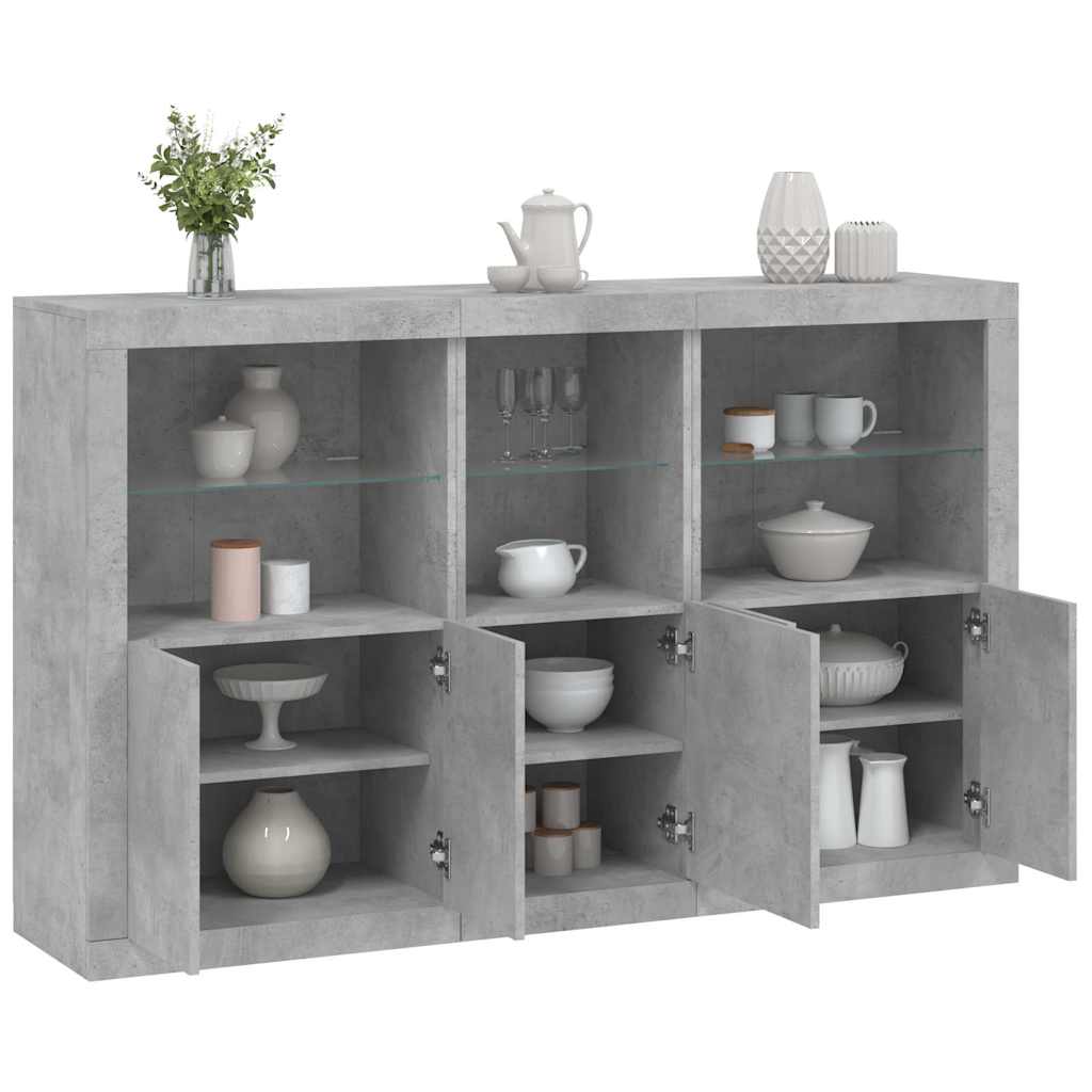 Sideboard mit LED-Leuchten, Betongrau, 162 cm