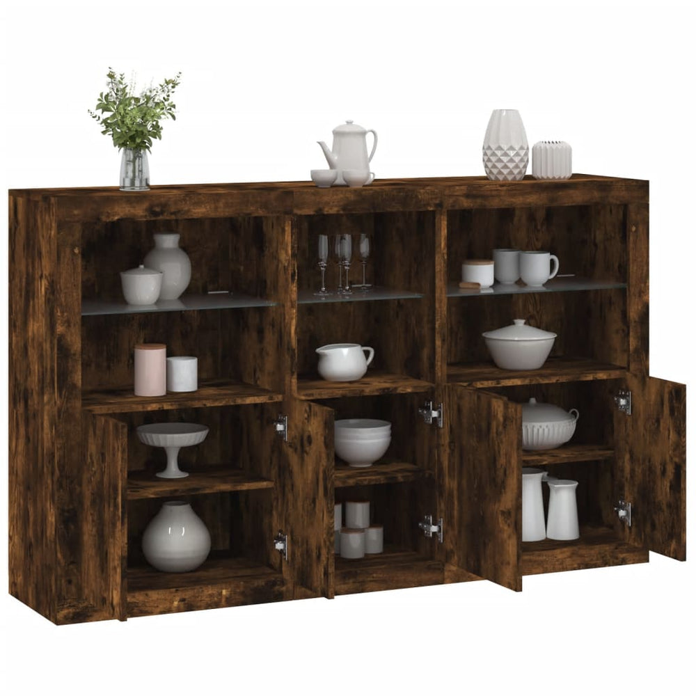 Sideboard mit LED-Leuchten Räuchereiche 162 cm