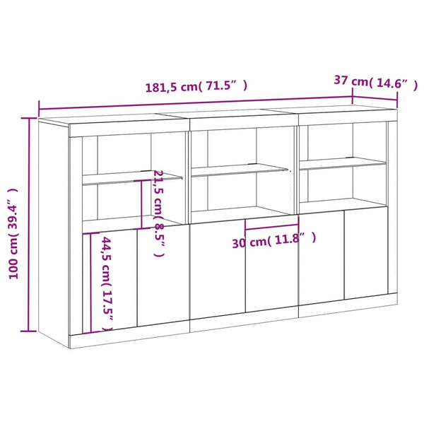 Sideboard mit LED-Leuchten, Weiß, 181,5 cm