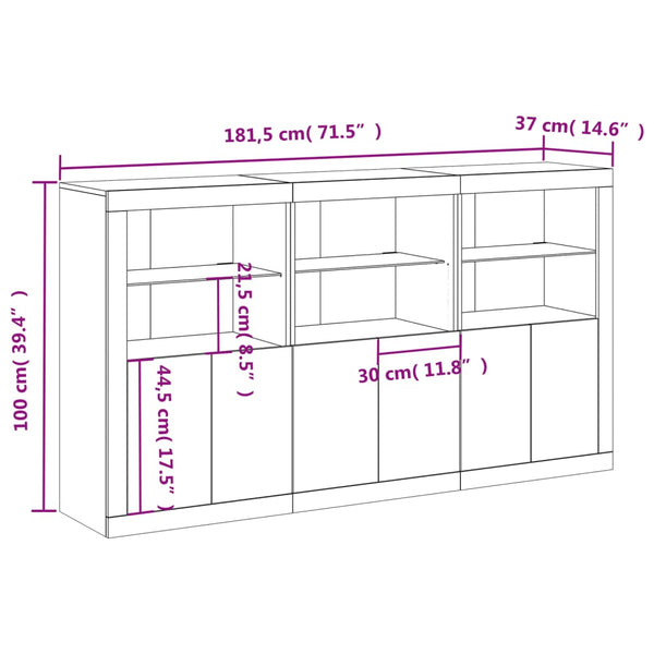Sideboard Sonoma-Eiche mit LED-Leuchten, 181,5 cm