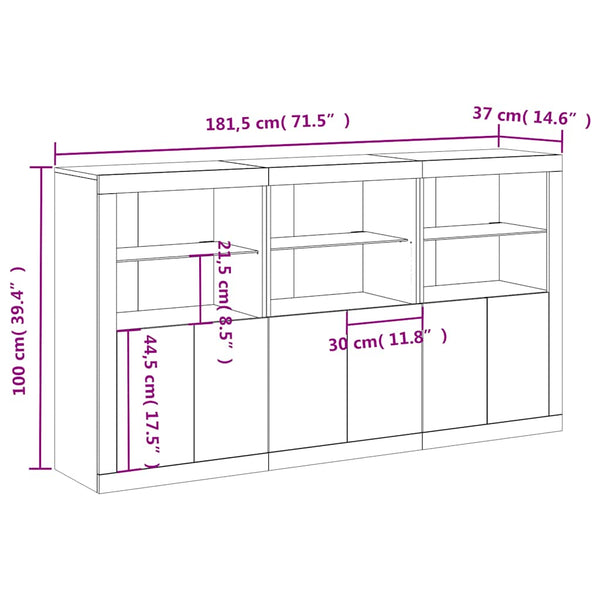 Sideboard Grau Sonoma mit LED-Leuchten 181,5 cm