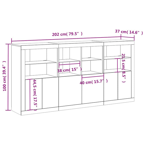 Sideboard mit LED Weiß 202x37x100 cm