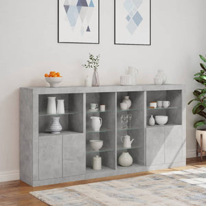 Sideboard mit LED Betongrau 202x37x100 cm
