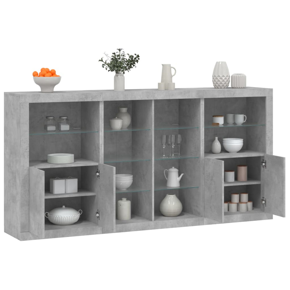 Sideboard mit LED Betongrau 202x37x100 cm