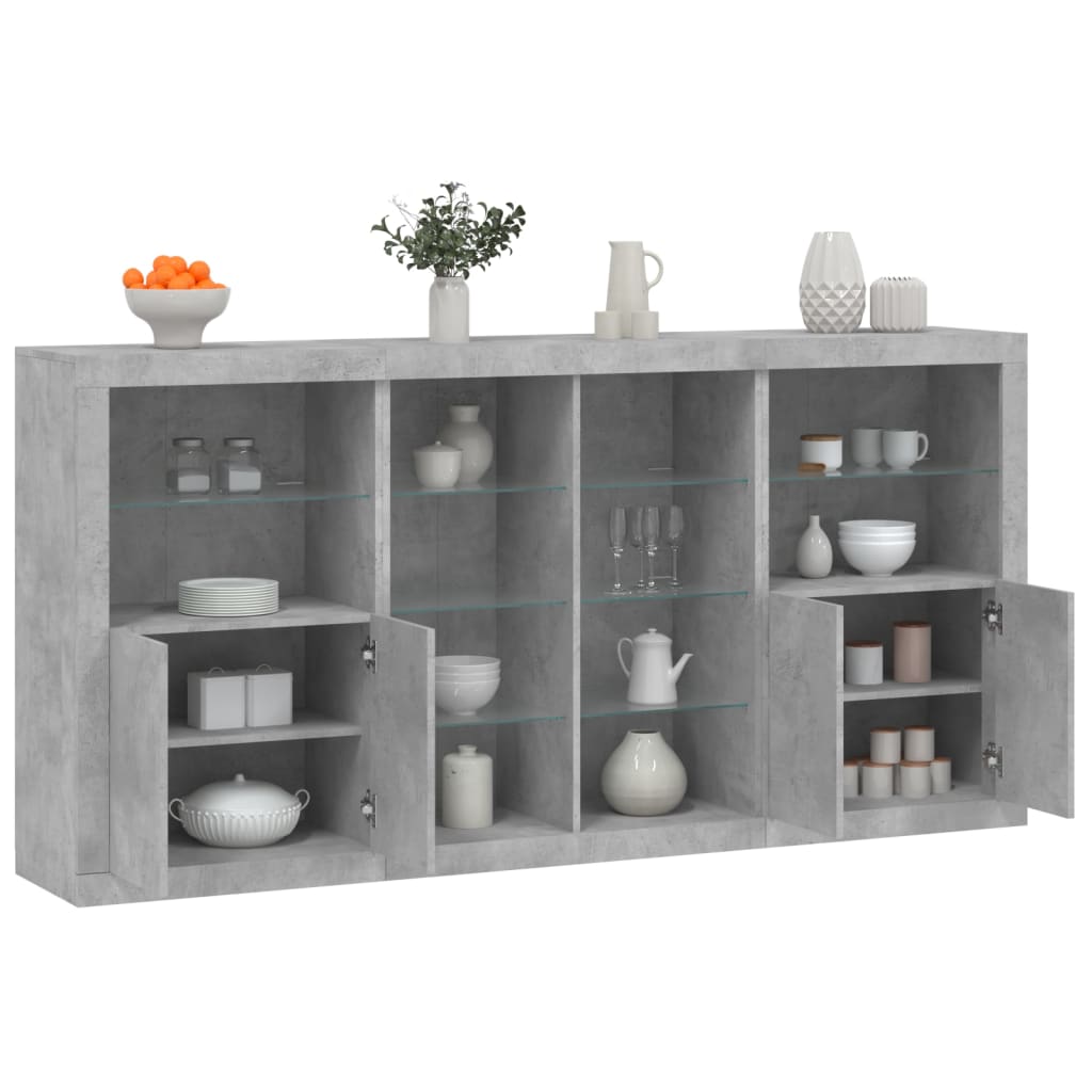Sideboard mit LED Betongrau 202x37x100 cm