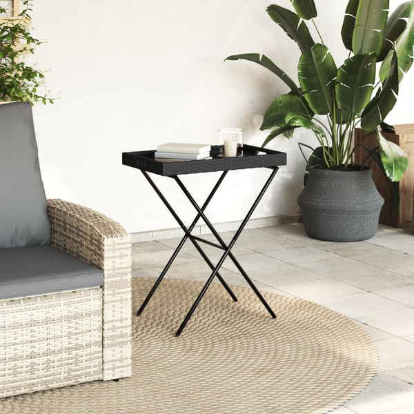 Klappbarer Tabletttisch Schwarz Poly Rattan 65x40x75 cm