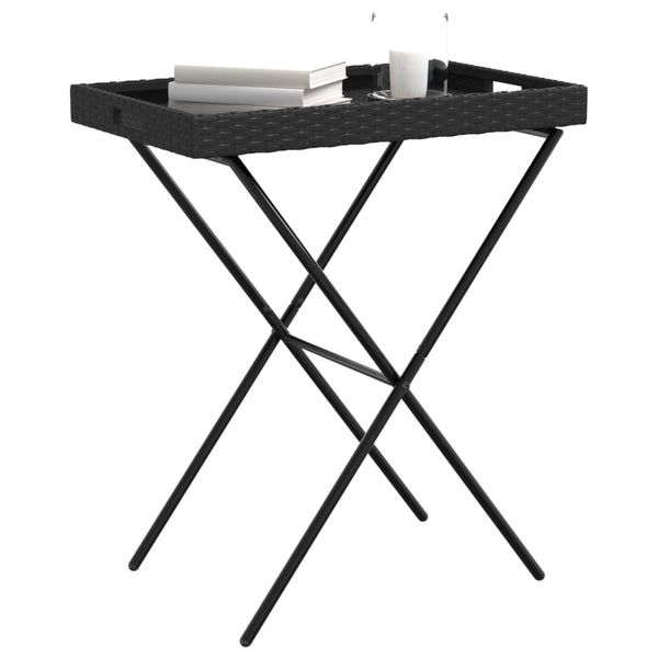 Klappbarer Tabletttisch Schwarz Poly Rattan 65x40x75 cm