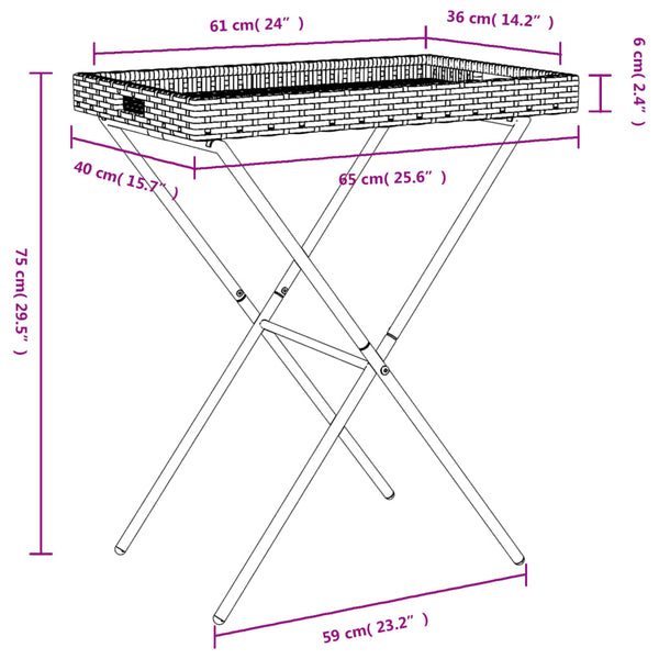 Klappbarer Tabletttisch Braun Poly Rattan 65x40x75cm