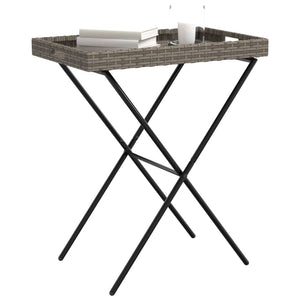 Klappbarer Tabletttisch Grau Poly Rattan 65x40x75cm