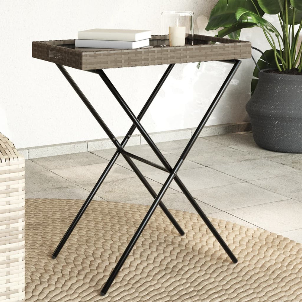 Klappbarer Tabletttisch Grau Poly Rattan 65x40x75cm