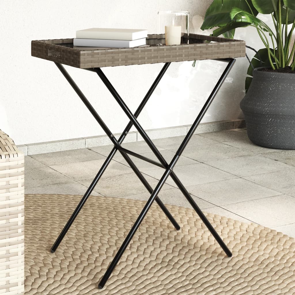 Klappbarer Tabletttisch Grau Poly Rattan 65x40x75cm