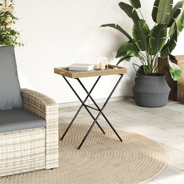 Klappbarer Tabletttisch Beige Poly Rattan 65x40x75 cm
