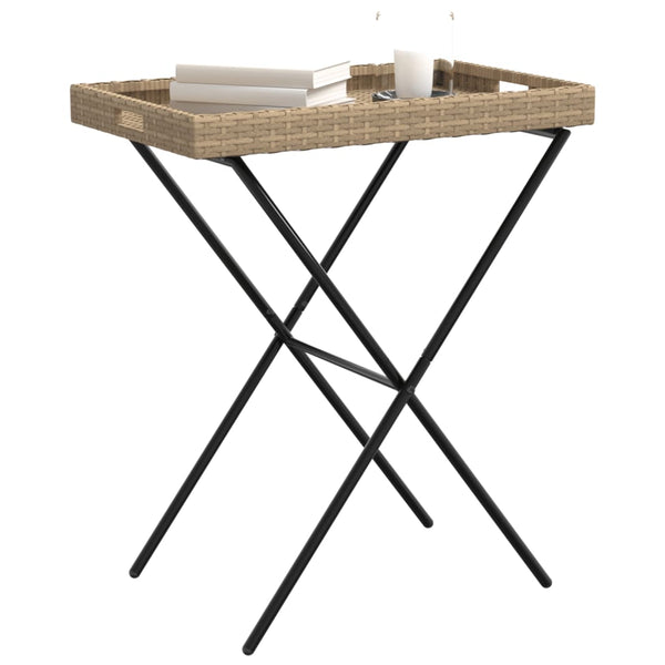 Klappbarer Tabletttisch Beige Poly Rattan 65x40x75 cm