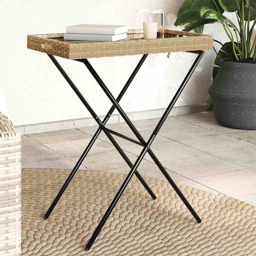 Klappbarer Tabletttisch Beige Poly Rattan 65x40x75 cm