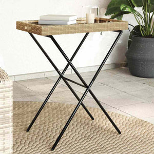 Klappbarer Tabletttisch Beige Poly Rattan 65x40x75 cm
