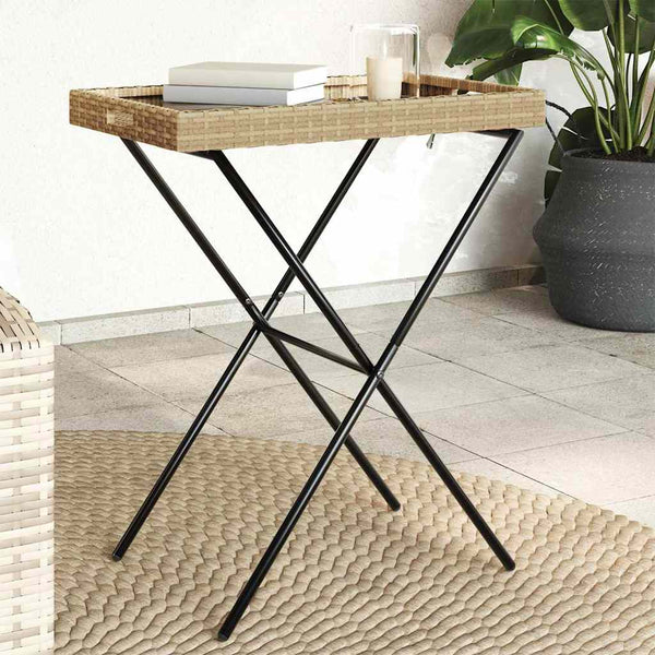Klappbarer Tabletttisch Beige Poly Rattan 65x40x75 cm
