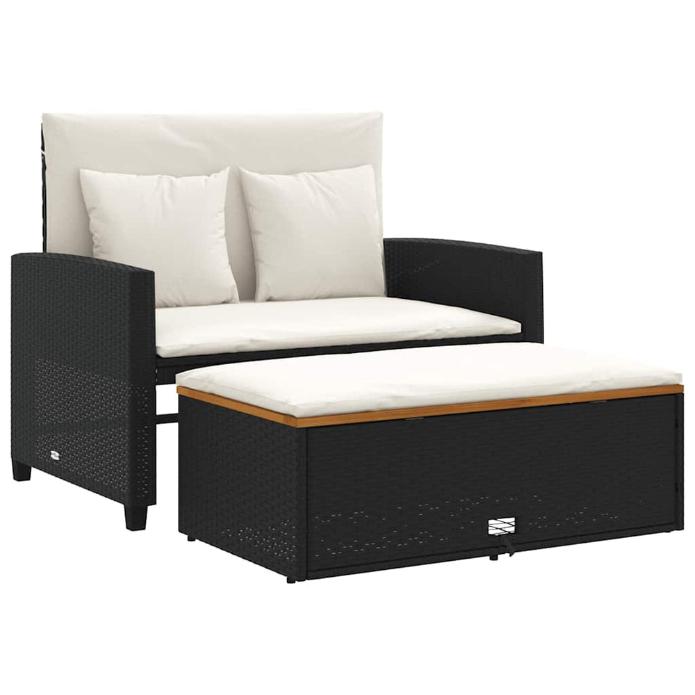 Gartensofa 2-Sitzer mit Kissen Schwarz