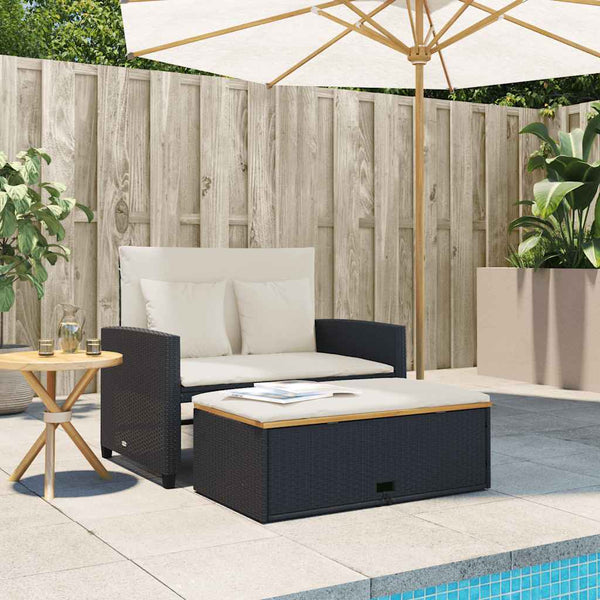 Gartensofa 2-Sitzer mit Kissen Schwarz