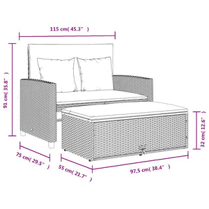 Gartensofa 2-Sitzer mit Kissen Schwarz