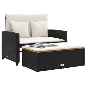 Gartensofa 2-Sitzer mit Kissen Schwarz