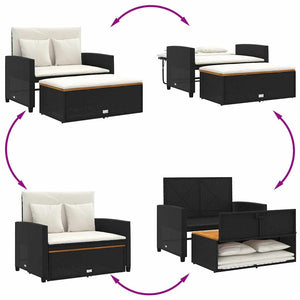 Gartensofa 2-Sitzer mit Kissen Schwarz