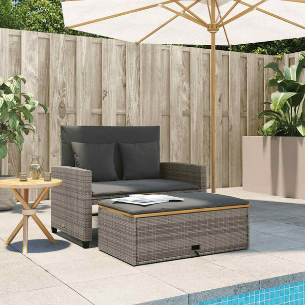 Gartensofa 2-Sitzer Grau mit Kissen