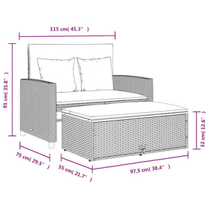 Gartensofa 2-Sitzer Grau mit Kissen