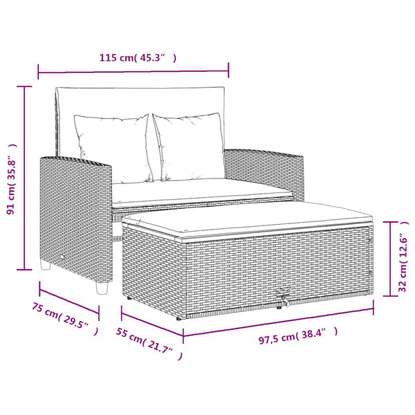 Gartensofa 2-Sitzer Grau mit Kissen