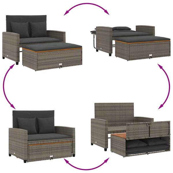 Gartensofa 2-Sitzer Grau mit Kissen
