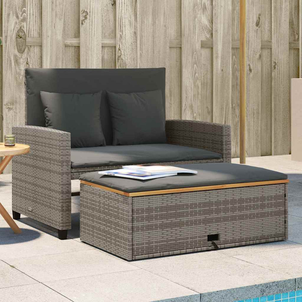 Gartensofa 2-Sitzer Grau mit Kissen