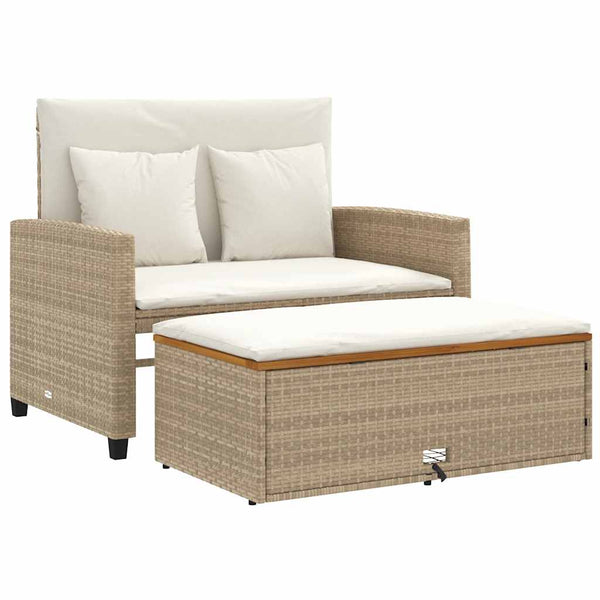 Gartensofa 2-Sitzer Beige Poly Rattan mit Kissen