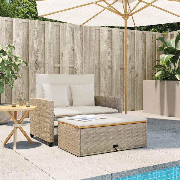 Gartensofa 2-Sitzer Beige Poly Rattan mit Kissen