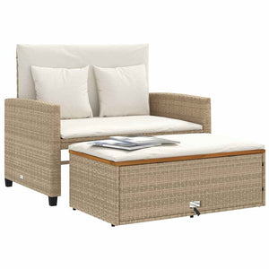 Gartensofa 2-Sitzer Beige Poly Rattan mit Kissen