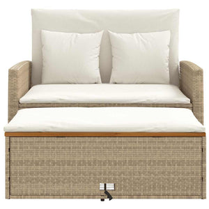 Gartensofa 2-Sitzer Beige Poly Rattan mit Kissen