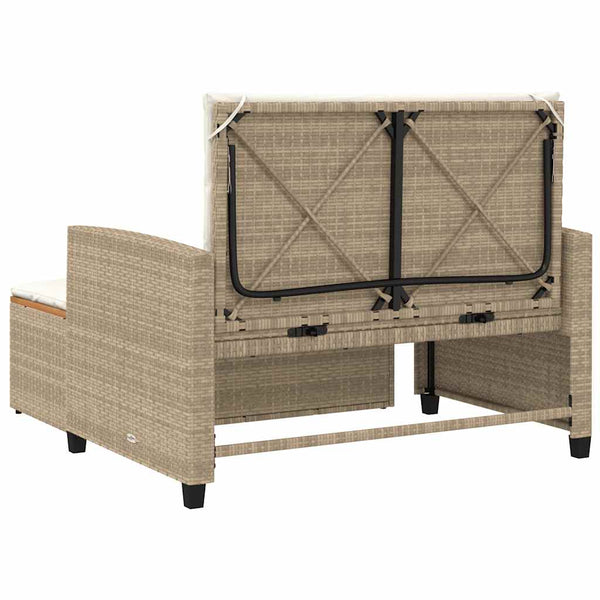 Gartensofa 2-Sitzer Beige Poly Rattan mit Kissen