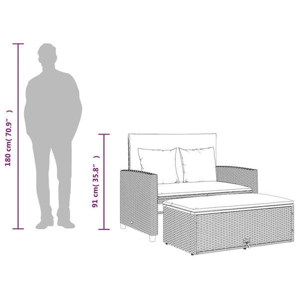 Gartensofa 2-Sitzer Beige Poly Rattan mit Kissen