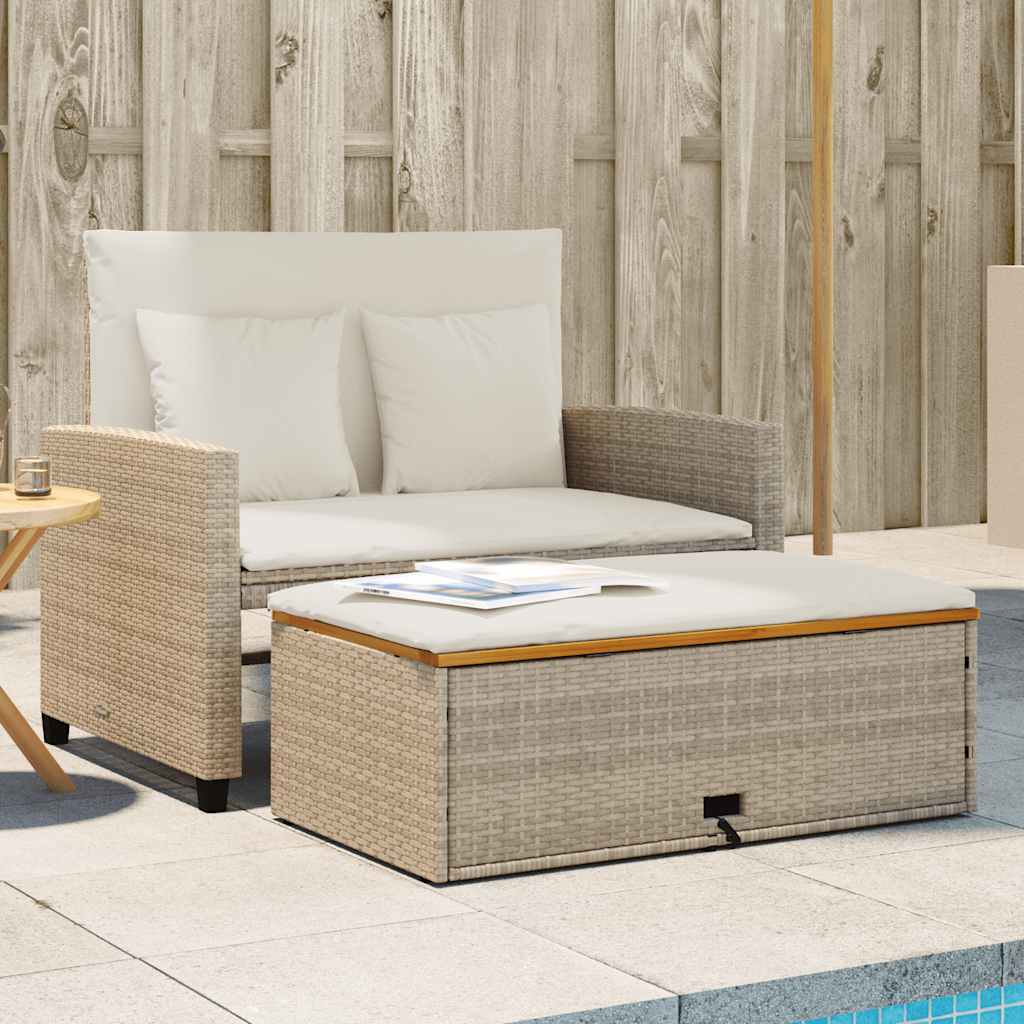Gartensofa 2-Sitzer Beige Poly Rattan mit Kissen