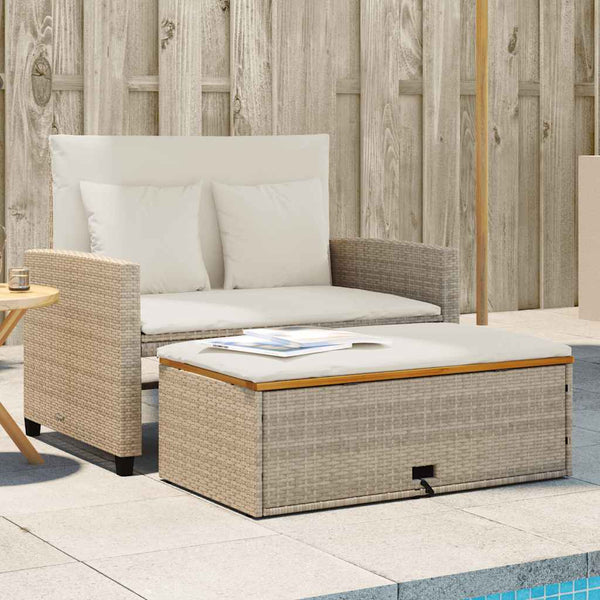Gartensofa 2-Sitzer Beige Poly Rattan mit Kissen