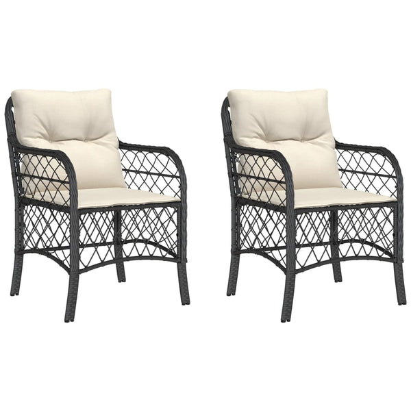 Gartenstühle mit Kissen, 2er Set, Poly Rattan Schwarz