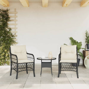 Gartenstühle mit Kissen, 2er Set, Poly Rattan Schwarz